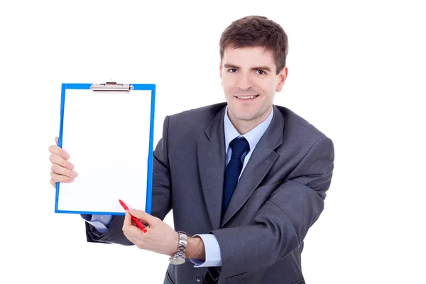 Business man showing signboard — Stock Photo, Image