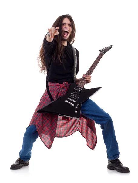 Heavy metal gitarist gitaar spelen — Stockfoto