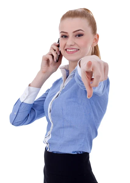 Affärskvinna pratar i mobiltelefon Stockbild