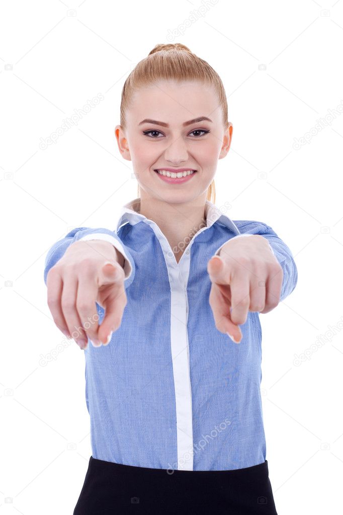 Businesswoman pointing at you