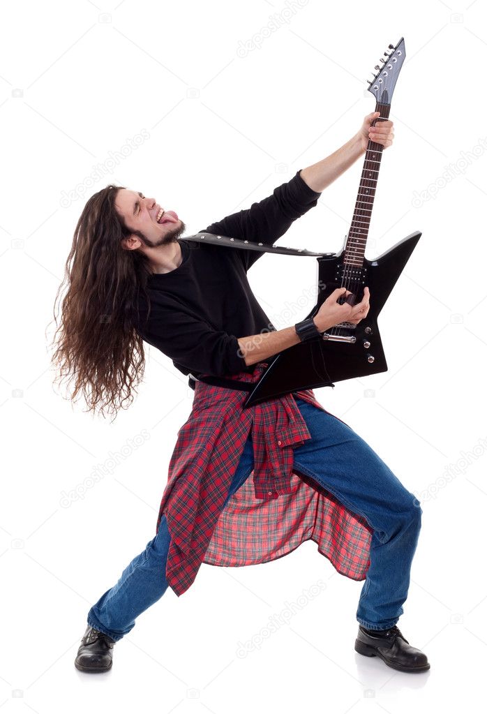 Passionate guitarist playing