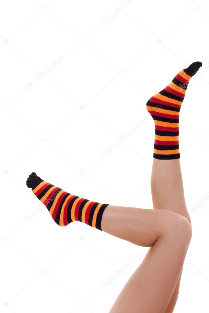 Woman relaxing and wearing zebrine socks