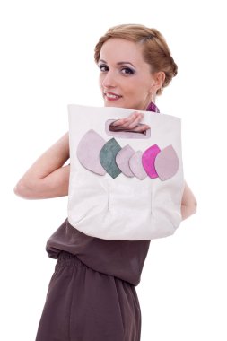 Woman with handbag over her shoulder clipart