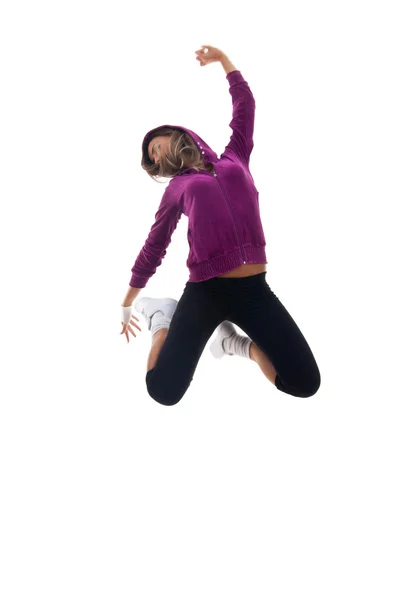 Dançarina está posando em um salto de energia — Fotografia de Stock