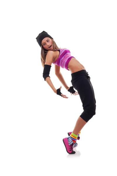 Meisje dansen hip-hop leunend op rug — Stockfoto
