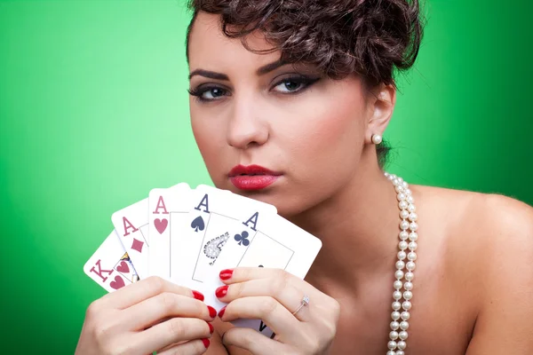 Good hand in poker - four aces — Stock Photo, Image