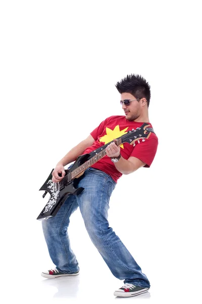 Rock star tocando solo — Fotografia de Stock