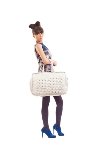 Beautifulgirl wearing elegant dress and purse — Stock Photo, Image