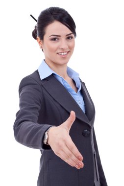 Business woman giving hand for handshake clipart