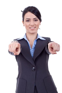 Business woman pointing to you clipart