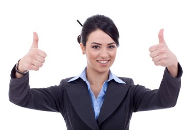 Woman gesturing thumbs up sign clipart