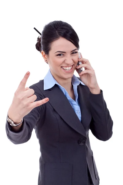 Mujer de negocios feliz con teléfono —  Fotos de Stock