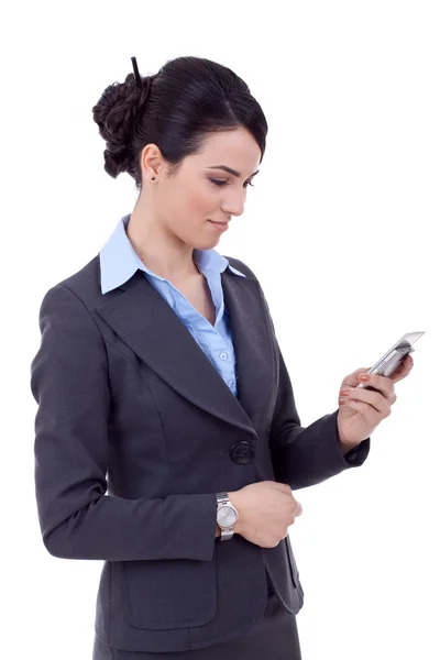 Mulher de negócios mensagens de texto no telefone — Fotografia de Stock