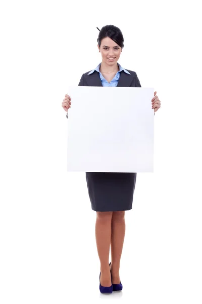 Kobieta biznesu z pustą tablicą — Zdjęcie stockowe