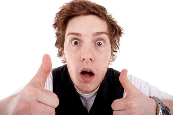 Shocked man making a thumbs up gesture — Stock Photo, Image