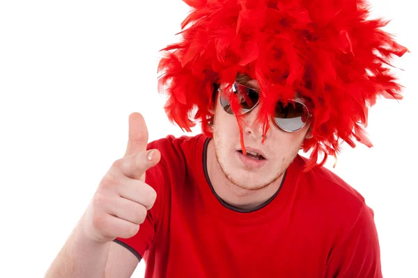 stock image Funky man with red feather wig