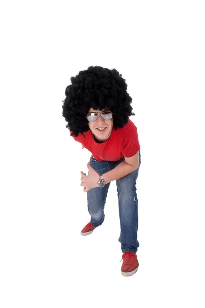 Casual man with big black wig — Stock Photo, Image
