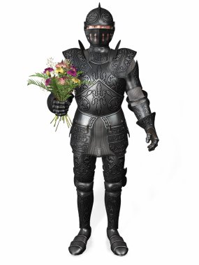 A knight in armour holding a bouquet. clipart