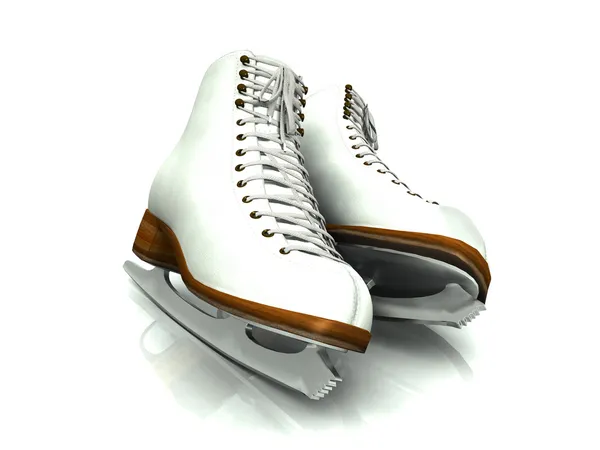 Une paire de patins à glace blanche . — Photo