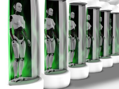Female robots standing in sleeping chambers. clipart