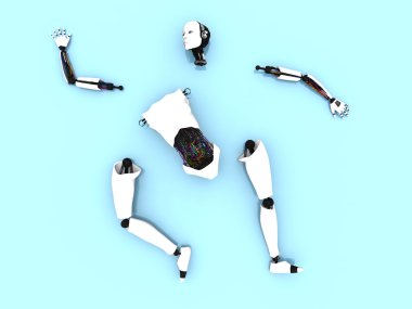 Parts of a female robot on the floor. clipart