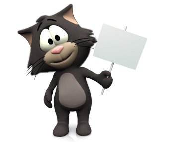 Cute cartoon cat holding blank sign. clipart