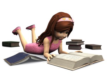 Cute cartoon girl reading book. clipart