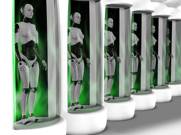 Keksz tekercs수 면 실에 서 있는 여성 로봇. — 스톡 사진