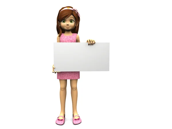 Cute cartoon girl holding blank sign. — Stock Photo, Image