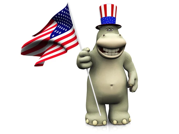 Hipopótamo de dibujos animados celebrando 4 de julio . — Foto de Stock