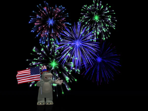 Cartoon hippo vieren 4 juli. — Stockfoto