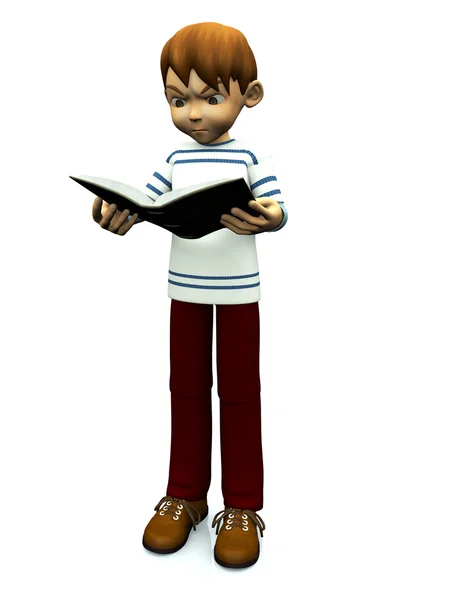 Niedlicher Cartoon Junge liest Buch. — Stockfoto