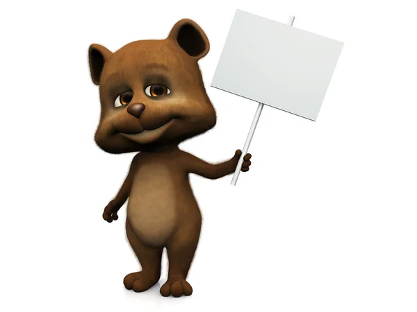 Χαριτωμένα κινούμενα σχέδια αρκούδα κρατάει πινακίδα κενό. — Φωτογραφία Αρχείου