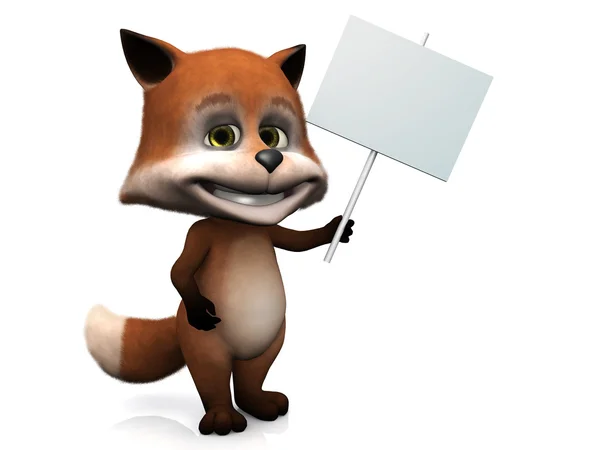 Sevimli çizgi fox boş işaret tutan. — Stok fotoğraf