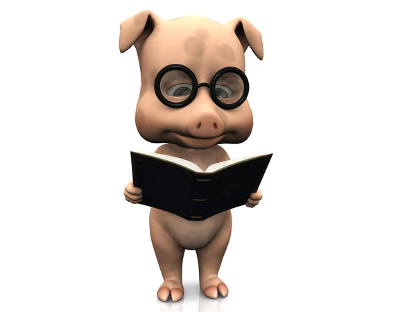 귀여운 만화 돼지 책 들고. — 스톡 사진