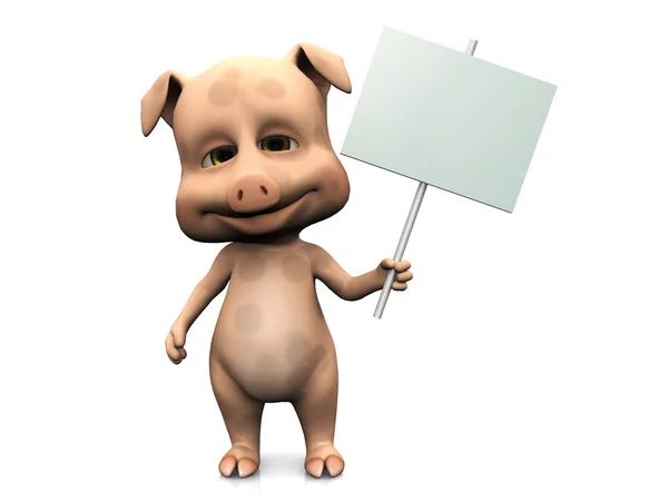 Χαριτωμένα κινούμενα σχέδια γουρούνι κρατάει πινακίδα κενό. — Φωτογραφία Αρχείου