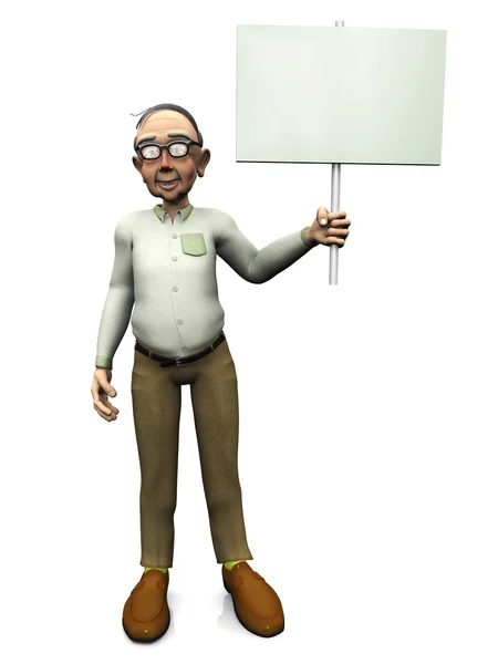 Old friendly man holding blank sign. — Stock Photo, Image