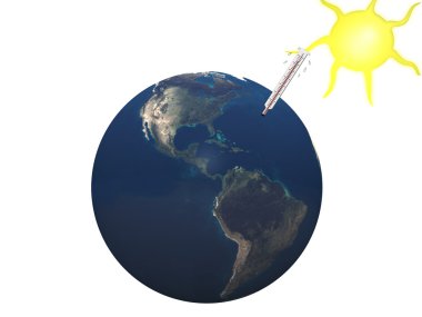 Earth with hot thermometer representing global warming clipart