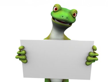 Cartoon gecko with sign. clipart