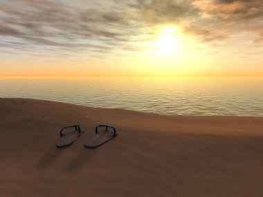 Flip flops on a beach at sunset. clipart