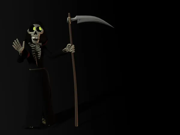 Sorrindo esqueleto dos desenhos animados como o ceifeiro sombrio . — Fotografia de Stock