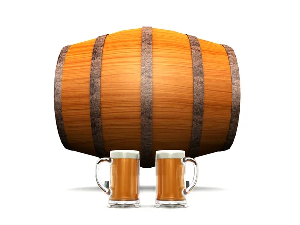 Beer barrel and glasses — Stock Photo, Image