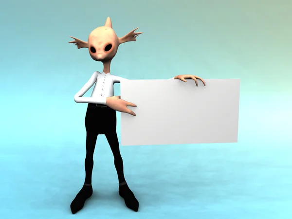 Alien fantasy creature with blank sign — Stock Photo, Image