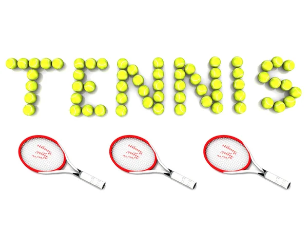 Slovo "tenis", psaný s tenisové míčky — Stock fotografie