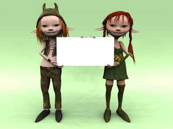 Cartoon pojke och flicka har en skylt med Tom — Stockfoto