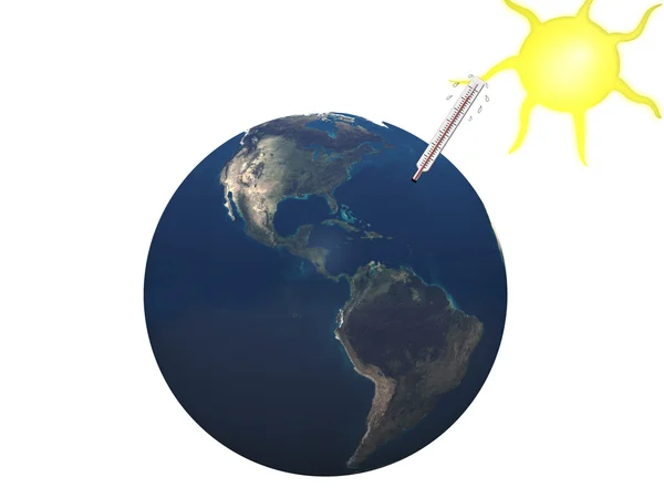 stock image Earth with hot thermometer representing global warming