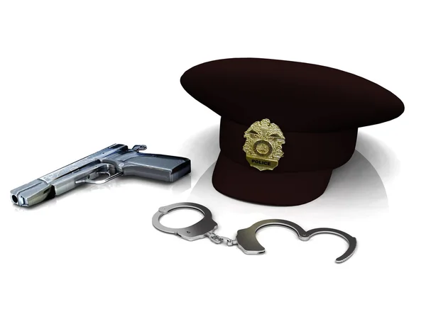 stock image Police hat, gun and handcuffs