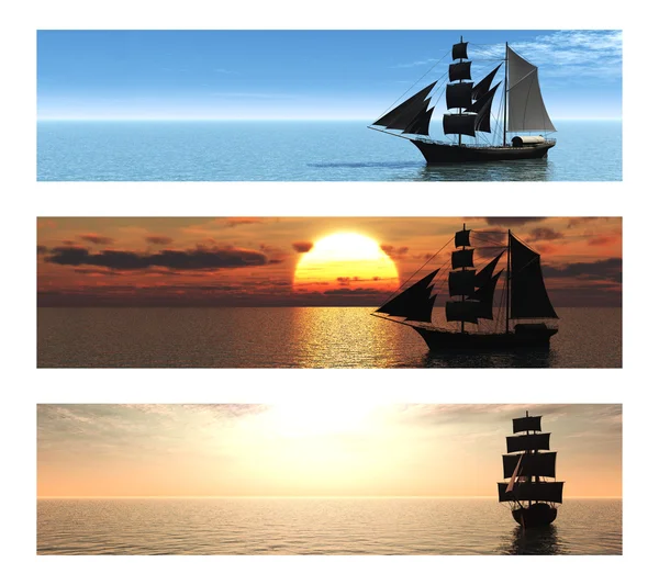 Samling av 3 banners med fartyg till sjöss. — Stockfoto