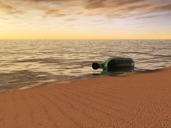 Mensagem em uma garrafa deitada à beira-mar . — Fotografia de Stock