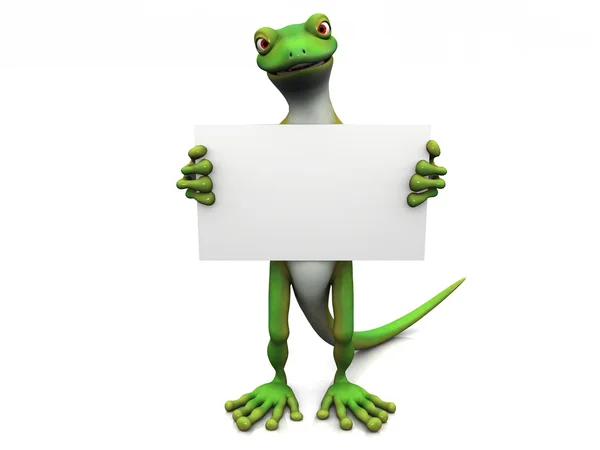 Cartoon gecko med tecken. — Stockfoto